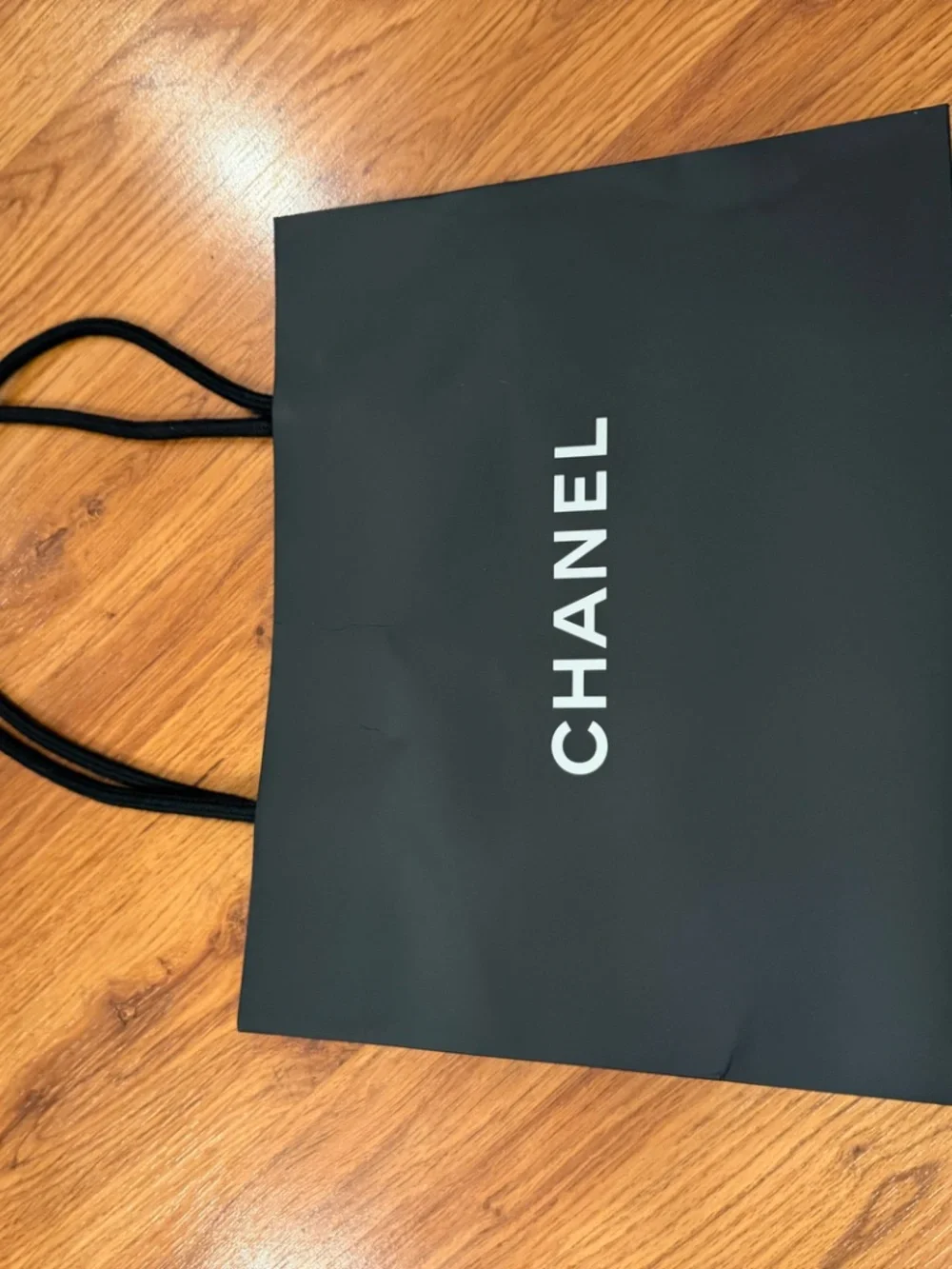Chanel paper shopping bag - black with white rose detail